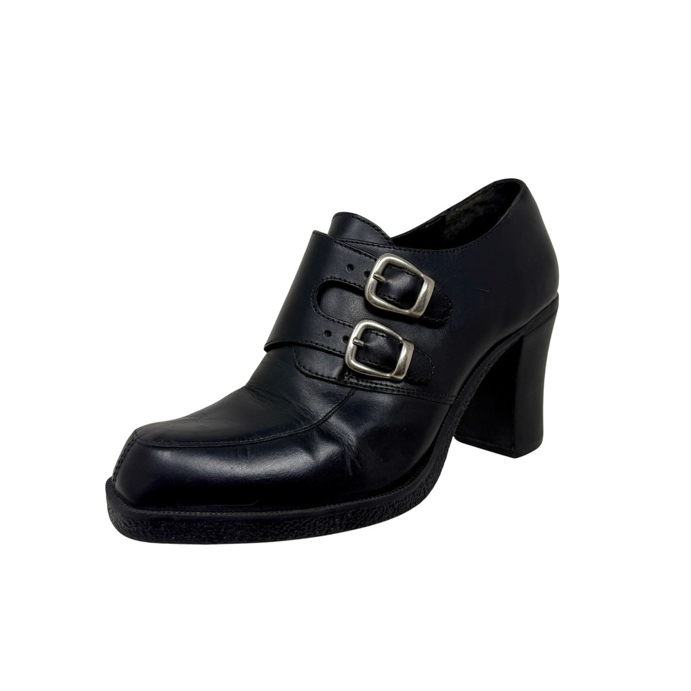 Rush Hour Monk B Black Leather Double Monk Strap Square Toe Block Heel Women's 8